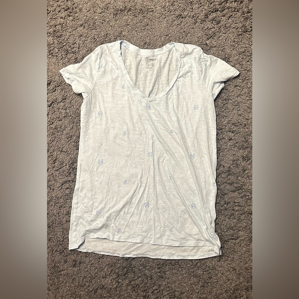 Dark blue PINK active wear pants with light blue shirt